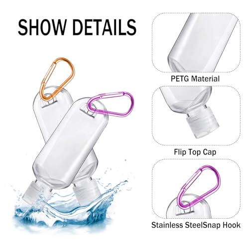 HATTIE 100 Pack Travel Plastic Clear Keychain Bottles 50ml/2oz Portable Leakproof Squeeze Small Bottles With Flip Cap Refillable Empty Containers for Lotion Soap Toiletry