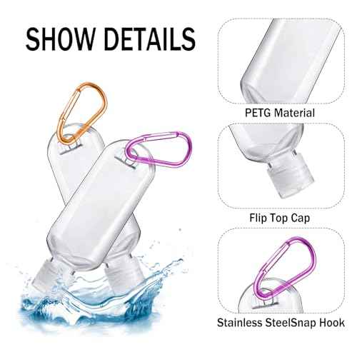 HATTIE 6 Pack Travel Plastic Clear Keychain Bottles 50ml/2oz Portable Leakproof Squeeze Small Bottles With Flip Cap Refillable Empty Containers for Lotion Soap Toiletry