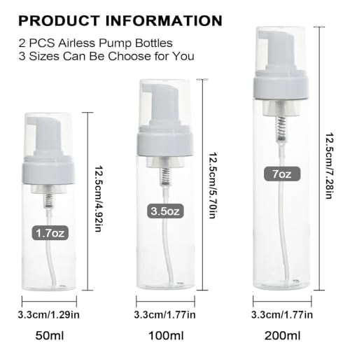 200ml Autdor Foam Pump Bottles 2-Pack - Clear Travel Soap Dispensers