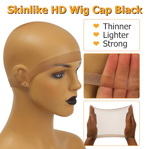 BEEOS Dark Brown Skinlike HD Wig Cap for Women, 4 Pieces Invisible Ultra-thin Stretchy Stocking Caps for Lace Front Wigs