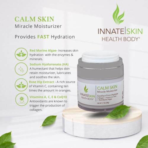 Calm Skin Face Moisturizer | Hyaluronic Acid, Collagen & Red Marine Algae 1.7oz Air Pump
