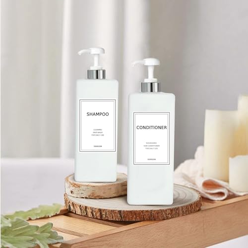 DIDROOM Silver & White Modern Refillable Shampoo & Conditioner Dispenser Set (21 oz, Pack of 3)