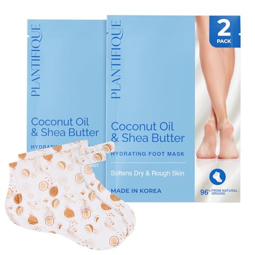 PLANTIFIQUE Korean Foot Mask with Shea Butter 2 Pairs Box for Dry & Cracked Feet | Hydrating Socks for Soft Heels | Intense Moisturizing and Repairing Dry Rough Skin | Foot Spa | Happy Feet Mask