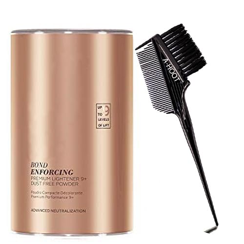 BlondeMe Lightener 9+ Bleach Bond Enforcing Premium Dust Free Powder 450 grams and A-HOOT 3-IN-1 BRUSH/COMB