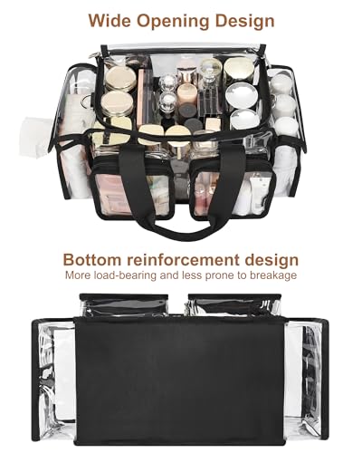 Relavel Clear Black Makeup Bag - Professional Organizer with Adjustable Dividers, Travel Cosmetic Case