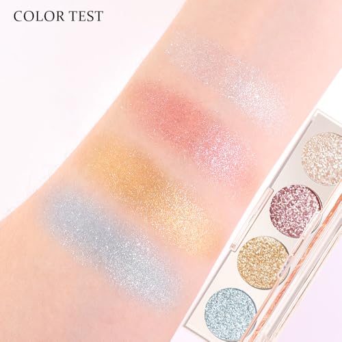 4-Color Glitter Eyeshadow Palette - Shimmer Pearl, Rose Gold, Gold & Blue