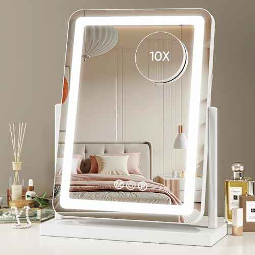 Vanity Mirror with Lights, 18"x13" Hollywood Lighted Makeup Mirror for Tabletop & Bedroom 3 Color Lighting Modes Smart Touch Control 360¡Æ Rotation Detachable