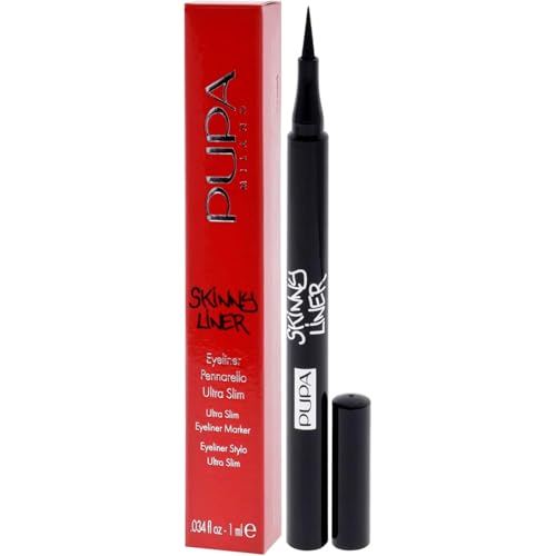 Pupa Milano Skinny Liner - Ultra Slim Eyeliner Pen- Ultra Slim Felt Tip With An Elongated Shape - Extremely Fine And Precise Lines - 001 Extra Black - 0.034 Oz