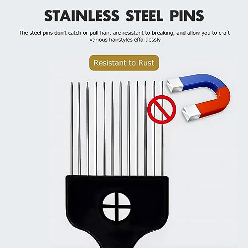 3-Piece Stainless Steel Afro Hair Pick Set with Fist Design for Natural Curly Hair