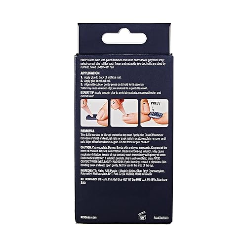 KISS Gel Fantasy Allure Ready-To-Wear Fake Nails ? Medium, Square - Transformation, Salon Quality, Smudge Proof, Waterproof, Durable, Wearable, Flexible, Chip Proof, Gorgeous & Shiny | 28 Count