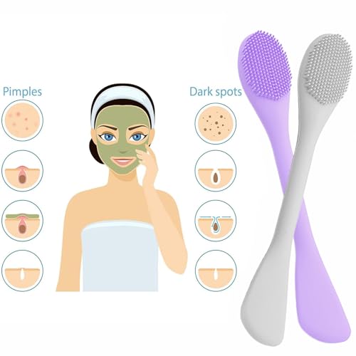 Double-End Silicone Face Mask Brush Set - Grey & Purple