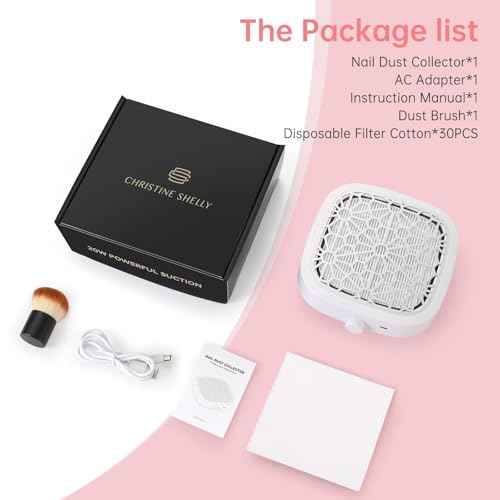 CHRISTINE SHELLY Nail Dust Collector, Cordless Dust Collector Nail Tech, Compact Powerful 6000RPM Nail Vacuum Fan Rechargeable Dust Extractor for Acrylic Gel Polish Manicure Pedicure for Home, White