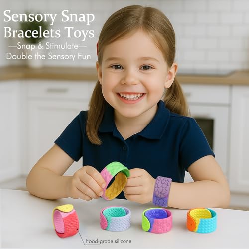 Sensory Slap Bracelets Fidget Toys Set - 6 Textured Silicone Bands for Stress Relief