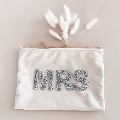 ModParty Mrs Makeup Velvet Bag | Bride Cosmetic Pouch Sparkle Letter Mrs| Bridal Shower Gift Idea Natural