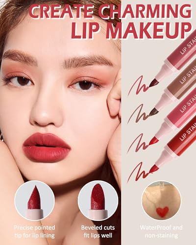 LYSdefeu 4Pcs Hydrating Matte Lip Tint Pen Set - Waterproof Lip Liner & Stain Kit for Women & Girls
