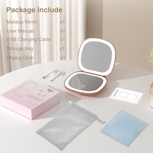 10X Magnifying Travel Makeup Mirror with LED Light