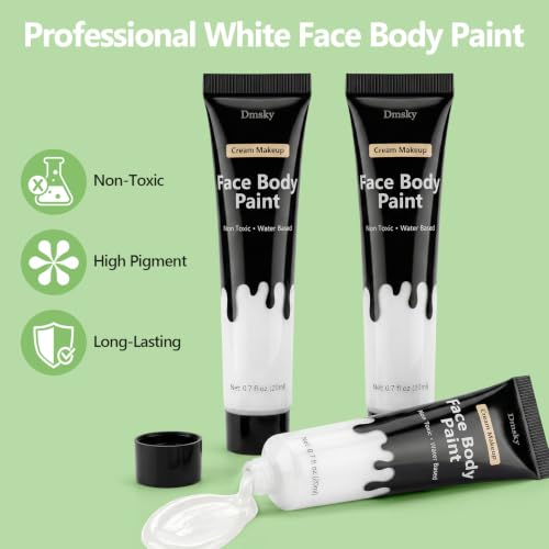3-Pack White Face Paint Tube Kit, 0.7 fl oz Each