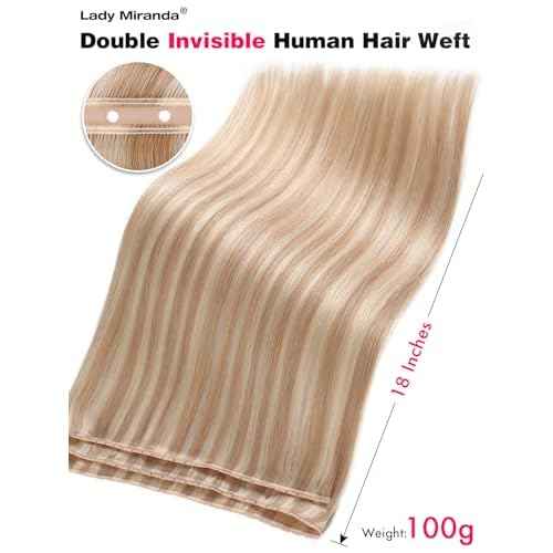 LADY MIRANDA Double Weft Invisible Hair Extensions Real Human Hair Butterfly Genius Hand Tied Weft Hair Extensions Human Hair 100% Remy 18 Inch 100g Seamless Genius Twin Tab Remy Human Hair (18/60)