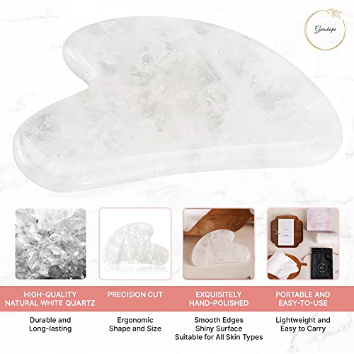 Natural White Quartz Gua Sha Facial Tools | Guasha Tool for Face Sculpting, Shaping, Reduce Puffiness, Tension Relief | Stone for Eyes, Face and Body