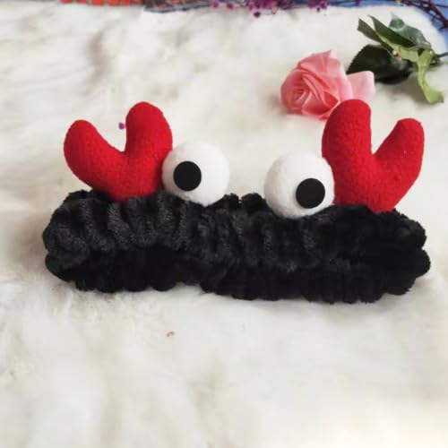 CJKDXDH Spa Headband for Washing Face Cute Crab Eyes Skincare Headband for Women Girls Microfiber Makeup Headband Creative Hair Accessories (Black)