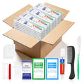 50 Sets Personal Hygiene Kit Bulk,10-IN-1 Green Individually Wrapped Disposable Travel Toothbrushes and Hotel Vanity Set Basic Toiletry Supplies for Homeless,Guests,Charity