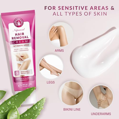 Hair Removal Cream for Women: Depilatory Cream for Intimate Areas and Pubic Area with Aloe Vera and Vitamin E - Hair Removal for Body Legs Arms Underarms Bikini - Fast Painless Soothing - 5.3 oz