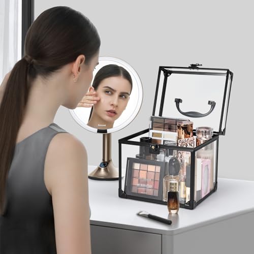 FRENESSA Clear Acrylic Makeup Case with Handle & Lock