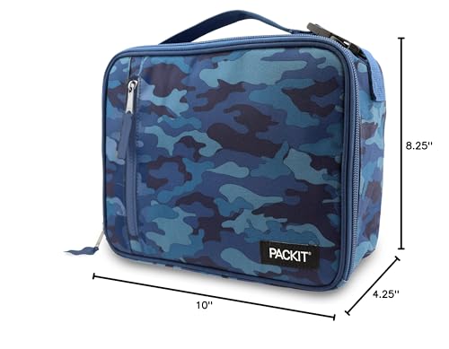 PackIt Freezable Classic Lunch Box, Blue Camo, Built with EcoFreeze Technology, Collapsible, Reusable, Zip Closure With Zip Front Pocket and Buckle Handle, Designed for Lunches