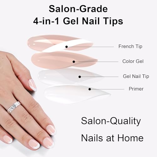 Anyos 300Pcs French Tip Press-On Nails, Short Oval Fake Nails 15 Sizes