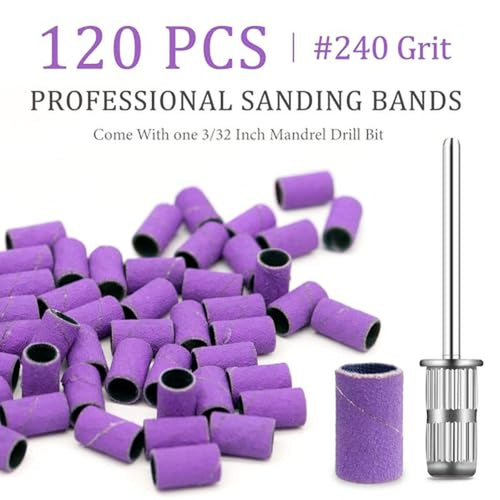 120Pc Nail Drill Sanding Bands #240 Grit + Mandrel