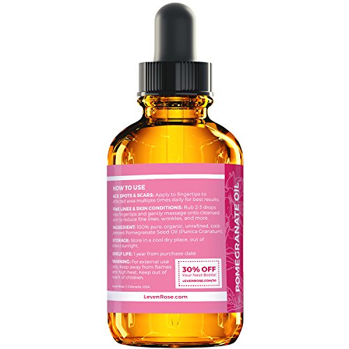 Leven Rose Pomegranate Seed Oil, 100% Pure Unrefined Cold Pressed Antioxidant Moisturizer for Hair Skin and Nails 1 oz