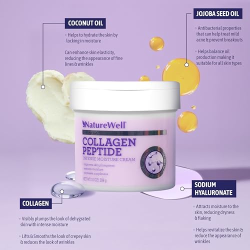 NATURE WELL Clinical Retinol 16oz & Collagen Peptide 10oz Moisturizing Cream Bundle for Face, Body, & Hands, Rejuvenate & Tone, Smooth & Soften, Provides Intense Hydration For Dry & Dull Skin