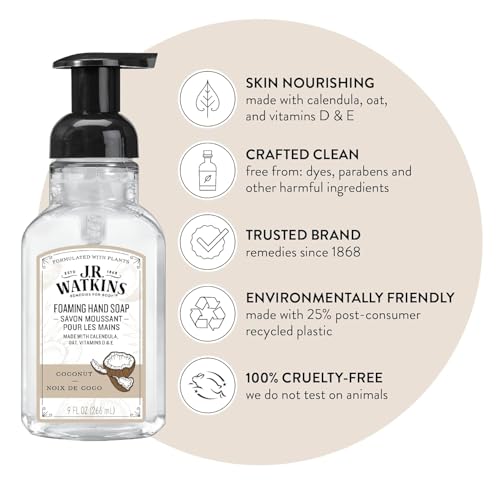 J.R. Watkins Moisturizing Foam Hand Soap Dispenser 3 Pack - Coconut Scent, 9 fl oz