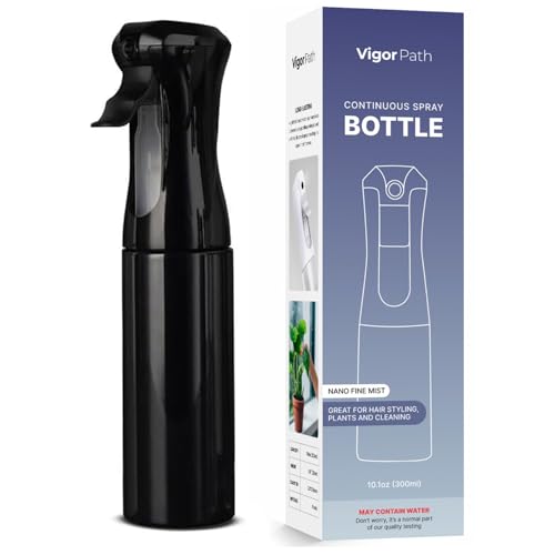 VIGOR PATH 10oz Black Continuous Spray Bottle for Hair & Plants