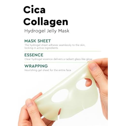 bewants Cica Collagen Hydrogel Jelly Mask with Centella Asiatica, Aloe Vera, Cucumber Extract ? Moisturizing Face Sheet for Soothing, Firming, and Radiance (4 Packs)
