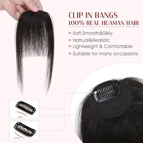 S-noilite Clip-In Bangs Human Hair Extensions with Temples