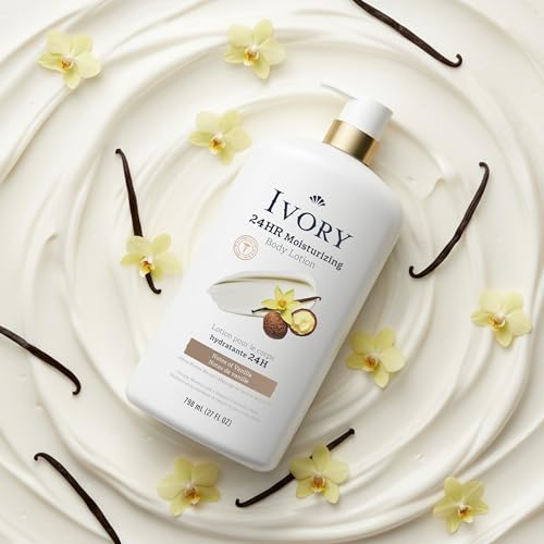 Ivory Hand & Body Lotion, 24hr Moisturizing, Repairs Extra Dry Skin, All Day Hydration, Lightweight Formula, Absorbs Instantly, Perfect for Daily Use, Shea Butter Blend, Vanilla Scent, 27 fl oz