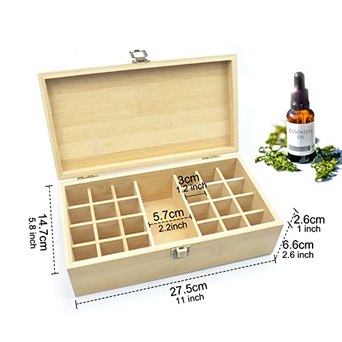 Pure Vie Bamboo Essential Oil Storage Box Travel Organizer Case with Bottle Cap Label - Aromatherapy Nail Polish Fragrance Container, Holds 24 Bottle for 5-30ml - Keep Scented Oil Safe & Space Saver