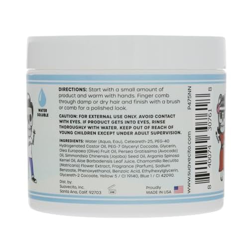 Suavecito Kid's Pomade Calming Chamomile Scent Light Hold 4 oz. - Water Based Flake Free Hair Gel - Dermatologist-Tested, Hypoallergenic Formula - Free of Sulfates, Parabens, and Phthalates