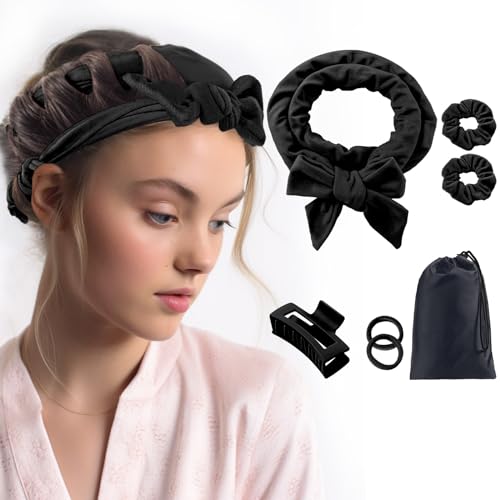 Dafeng Heatless Curling Rod Headband, 70" Soft Hair Curlers to Sleep In Overnight Curls Headband, No Heat Curls with Clips and Scrunchies, Hair Curlers to Sleep in No Heat Curling Rod Headband