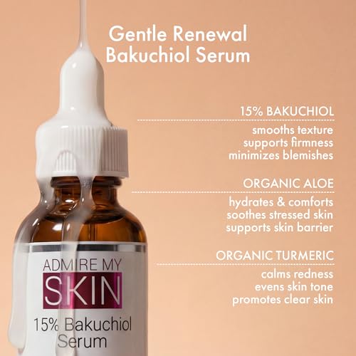 Admire My Skin Bakuchiol Serum Natural Retinol Serum Alternative for Face ? Anti Blemish Anti Aging Facial Serum Contains Organic Aloe + Turmeric 1oz
