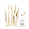 NAGARAKU 5 PCS Tweezers for Eyelash Extensions Straight and Curved Precision Professional Tweezer for Lash Extensions Volume Easy Fanning lash Precise Point with Storage Case Bag