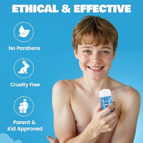 Fresh Kidz Deodorant Stick for Kids and Teens - Baking Soda and Aluminum-free 24 Hour Protection for Sensitive Skin - Boys "Blue", 2.65 oz / 75 g