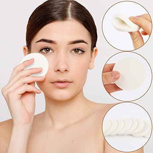 50 Pieces White Round Makeup Sponge Facial Powder Puff Cosmetic Sponge Round Foam Pad Beauty Makeup Eye Face Foundation Powder Blender for All Skin Types, Wet and Dry Dual Use