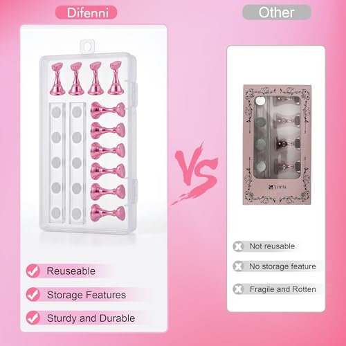 Pink Acrylic Nail Art Display Stands Set with Magnetic Tips & Reusable Adhesive Putty