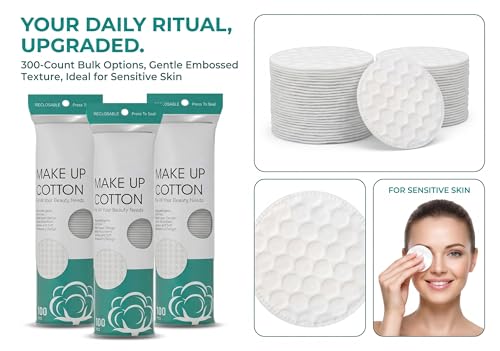 300 Cotton Rounds - Lint-Free, Soft Makeup Remover Pads