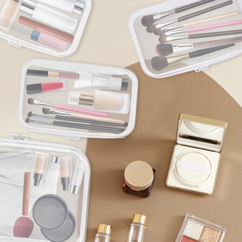 4PCS Clear Hard Zipper Case - Portable Organizer Pouches, Waterproof Plastic Cosmetic Bag,Travel Organizer Box for Cable, Make up Tools and Toiletries£¨White£©