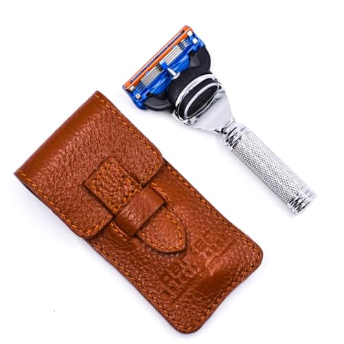 Parker Travel Fusion Safety Razor ? Compact 2.75¡È Fusion-Style Razor with Luxurious Saddle-Leather Sheath & 1 Gillette Fusion Blade, Pocket-Friendly & Durable Design