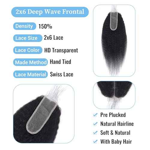 Kinky Straight 2x6 HD Lace Frontal Closure 12A Brazilian Raw Virgin Yaki Kinky Straight Human Hair Closure Natural Hairline Pre Plucked 16 Inch