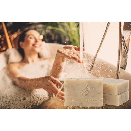 Lavender Oatmeal with Goat Milk Soap Bar (3 Pack), All Natural Handcrafted with Organic Oils. Face and Body Soap for Men, Women and Teens. SLS Free, NO Parabens, Handmade in USA.